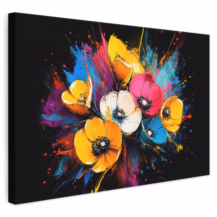 Leinwandbild - Blumen - Bunt - Graffiti - Modern - Blumenstrauß — 1