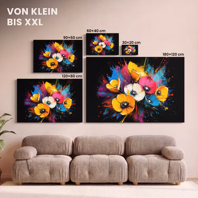Leinwandbild - Blumen - Bunt - Graffiti - Modern - Blumenstrauß — 6