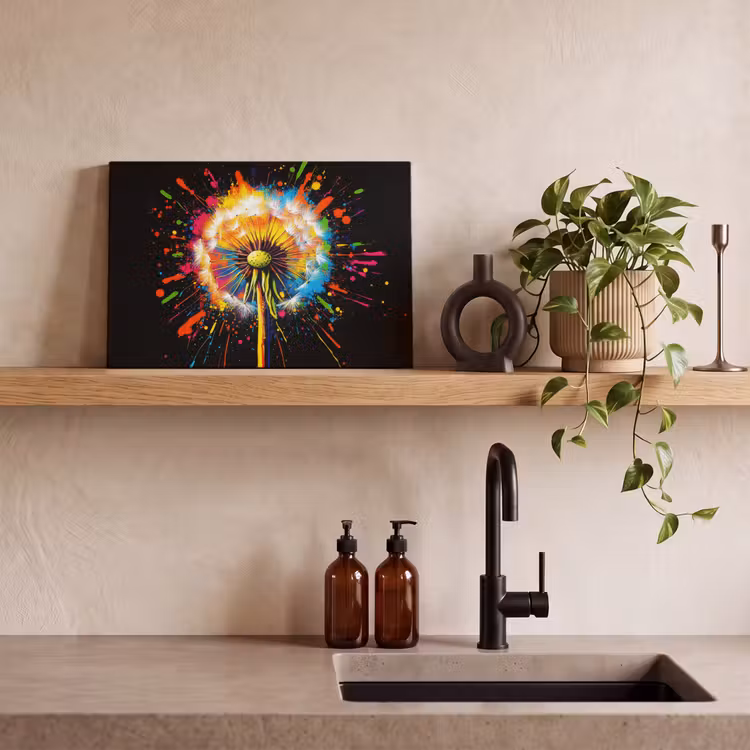 Leinwandbild - Löwenzahn - Graffiti - Farbenfroh - Blumen - Natur — 3
