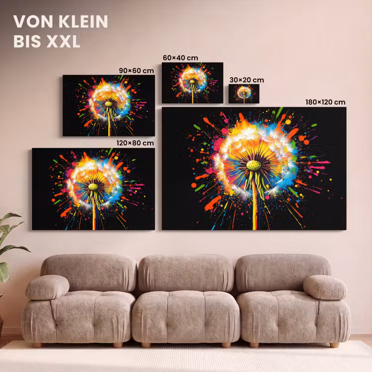 Leinwandbild - Löwenzahn - Graffiti - Farbenfroh - Blumen - Natur — 6