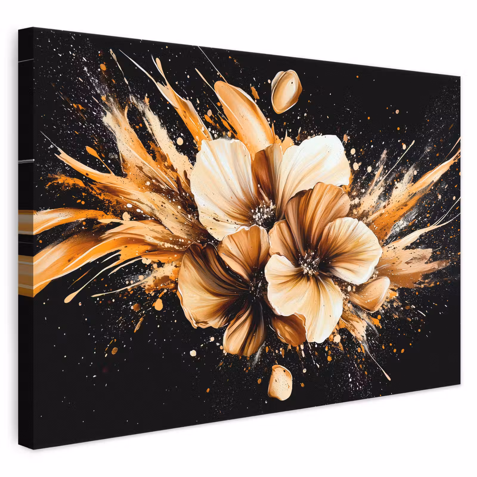 Leinwandbild - Blumen - Gold - Graffiti - Schwarz - Abstrakt — 1