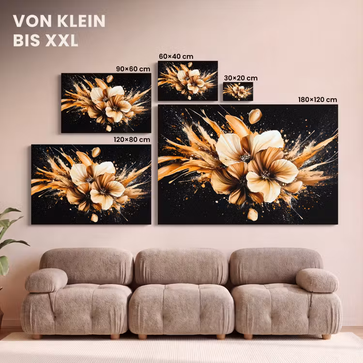Leinwandbild - Blumen - Gold - Graffiti - Schwarz - Abstrakt — 6