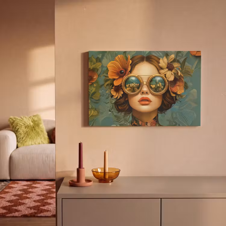 Leinwandbild - Frau - Blumen - Schmetterlinge - Natur - Vintage — 2