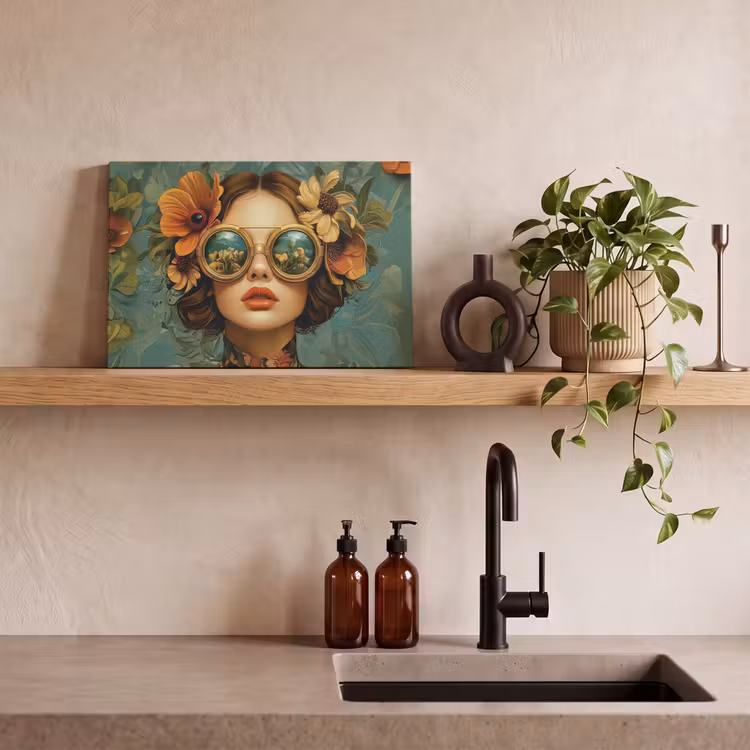 Leinwandbild - Frau - Blumen - Schmetterlinge - Natur - Vintage — 3