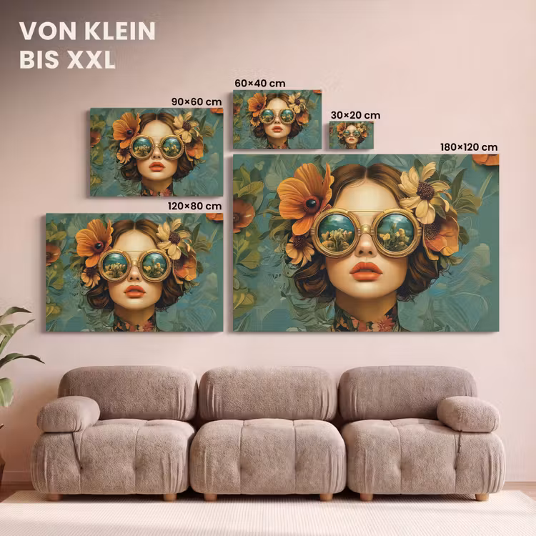 Leinwandbild - Frau - Blumen - Schmetterlinge - Natur - Vintage — 6