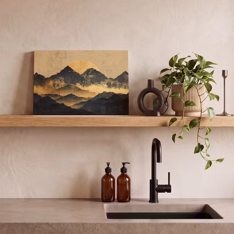 Leinwandbild - Goldene Berge bei Mondschein — 3