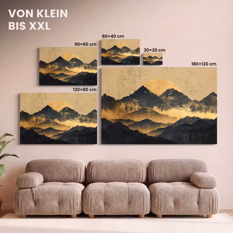 Leinwandbild - Goldene Berge bei Mondschein — 6