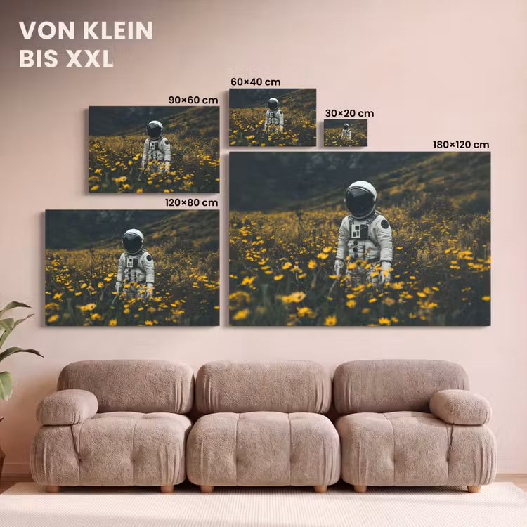 Leinwandbild - Astronaut - Blumen - Feld - Gelb — 6