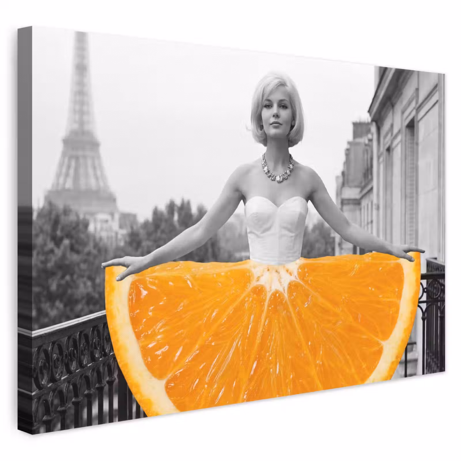 Leinwandbild - Orange - Eiffelturm - Frau — 1