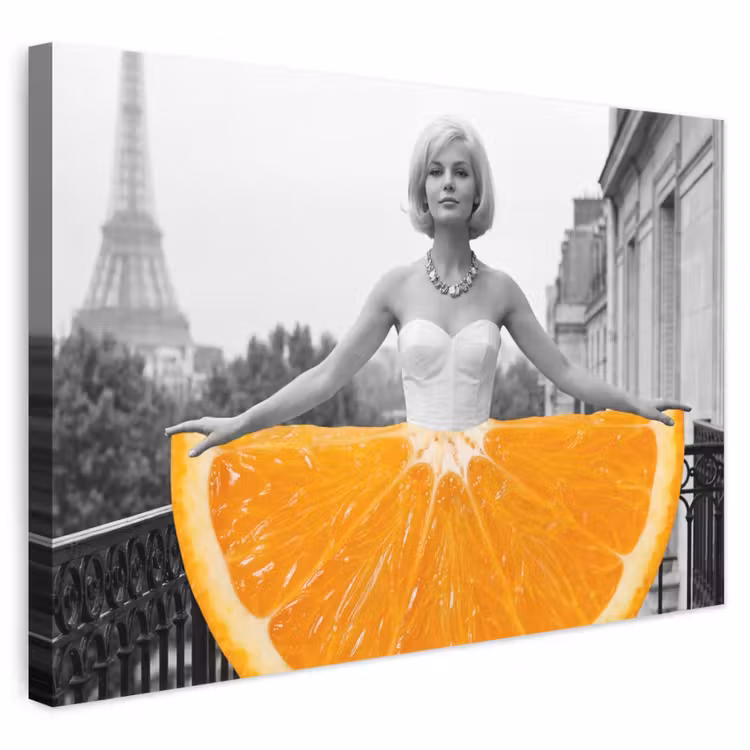 Leinwandbild - Orange - Eiffelturm - Frau — 1