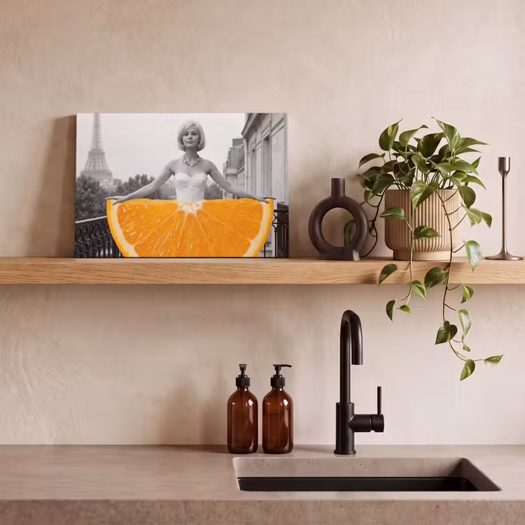Leinwandbild - Orange - Eiffelturm - Frau — 3