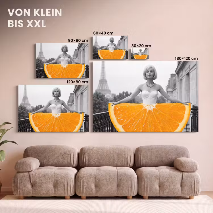 Leinwandbild - Orange - Eiffelturm - Frau — 6