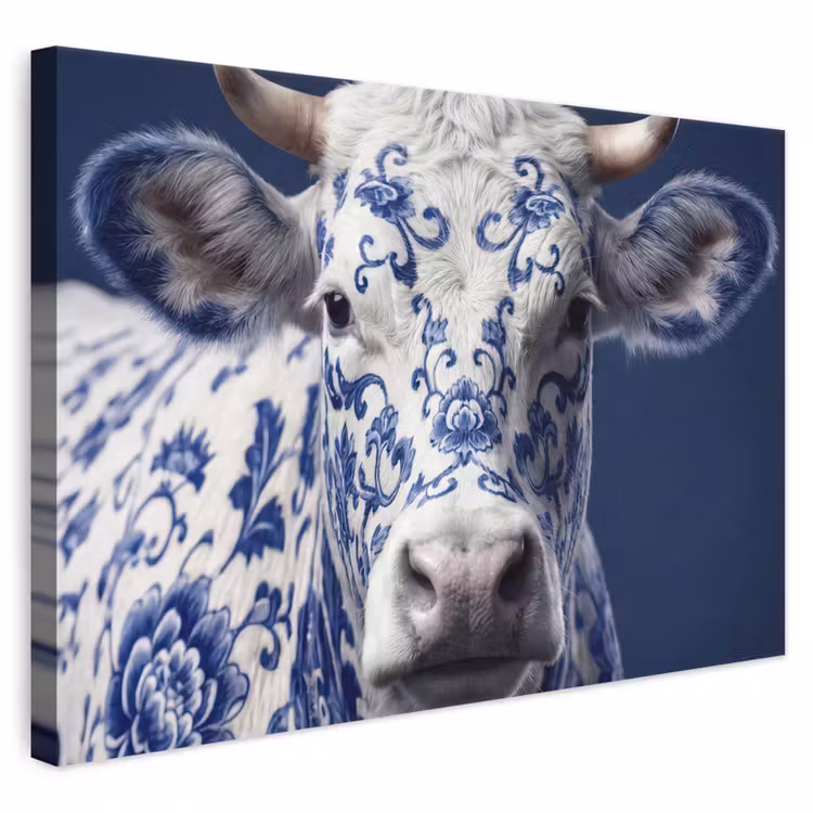 Leinwandbild - Kuh - Delfts - Blau - Künstlerisch — 1
