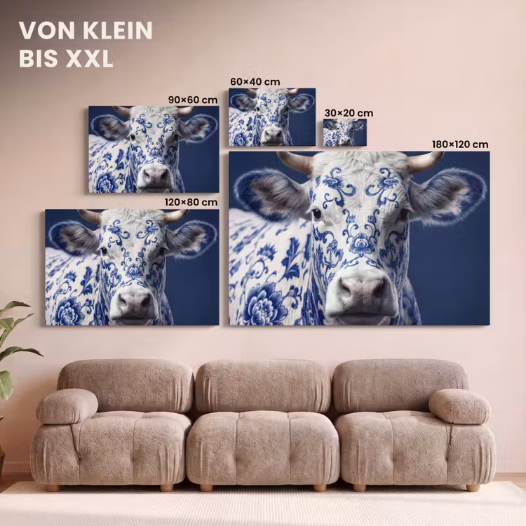 Leinwandbild - Kuh - Delfts - Blau - Künstlerisch — 6
