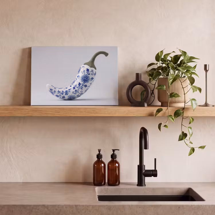 Leinwandbild - Chilischote - Keramik - Blau — 3