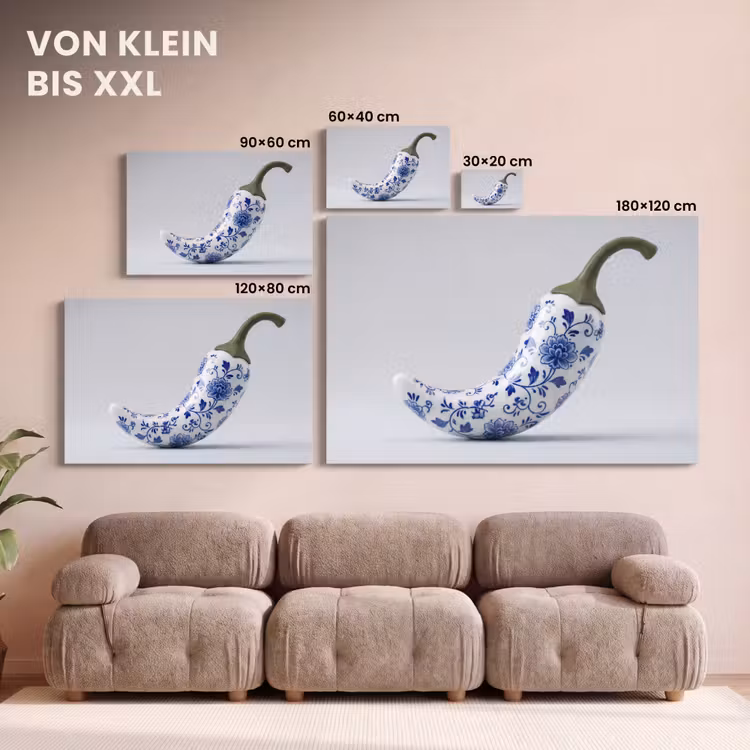 Leinwandbild - Chilischote - Keramik - Blau — 6