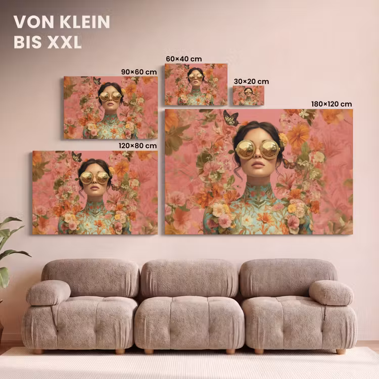 Leinwandbild - Frau - Brille - Rosa - Blumen — 6
