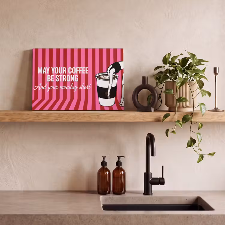 Leinwandbild - Rosa - Streifen - Kaffee - Montag — 3