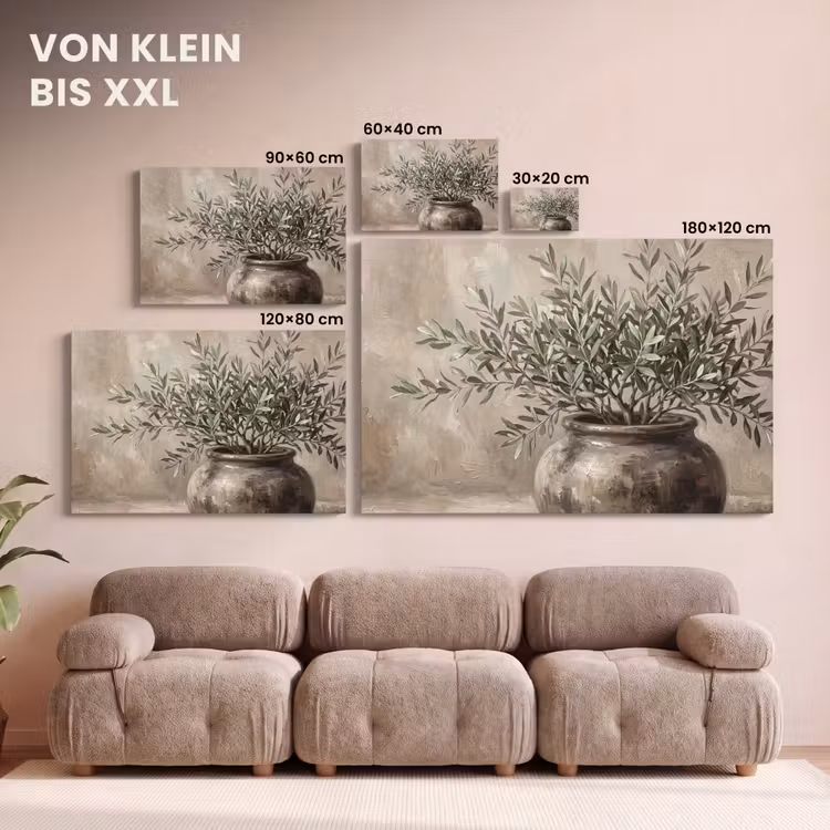 Leinwandbild - Olivenpflanze - Tontopf - Abstrakt - Beige — 6