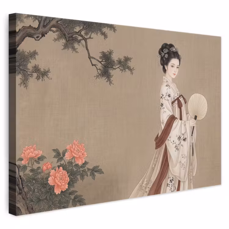 Leinwandbild - Frau - Asien - Kunst - Beige — 1