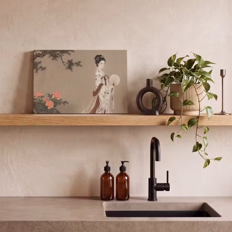 Leinwandbild - Frau - Asien - Kunst - Beige — 3