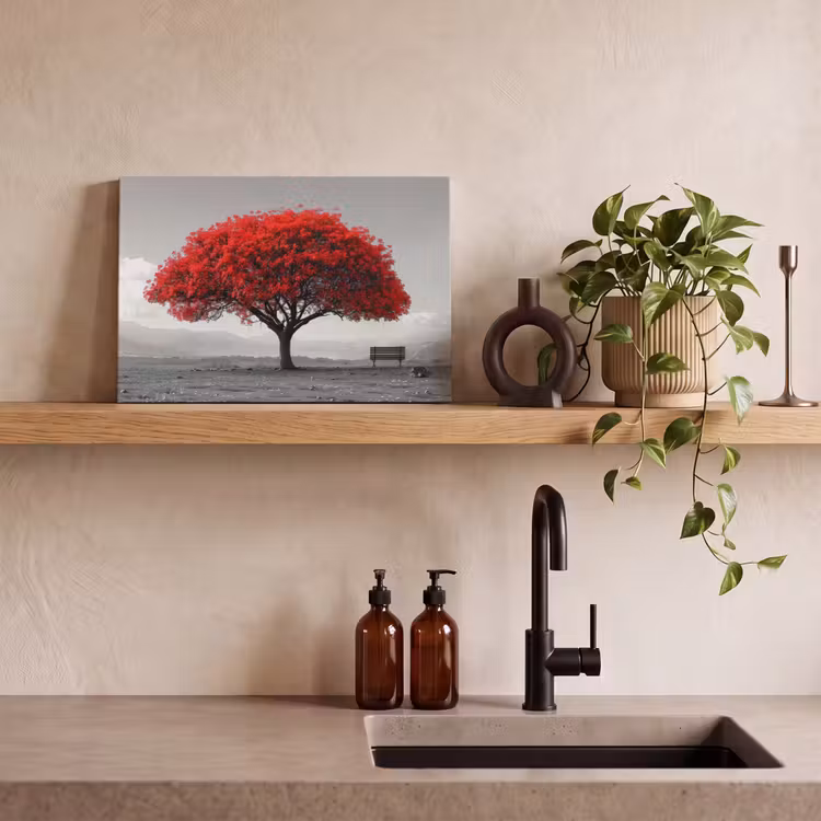 Leinwandbild - Baum - Rot - Natur - Schwarz und weiß — 3