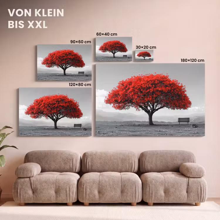 Leinwandbild - Baum - Rot - Natur - Schwarz und weiß — 6