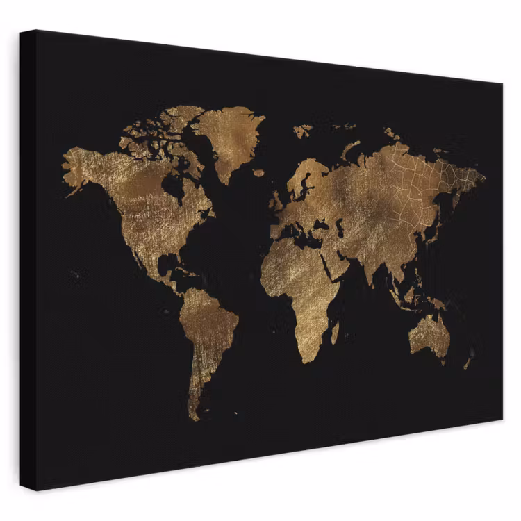 Leinwandbild - Weltkarte - Gold - Luxus - Erde - Schwarz — 1