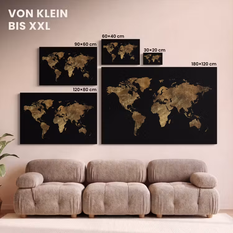 Leinwandbild - Weltkarte - Gold - Luxus - Erde - Schwarz — 6