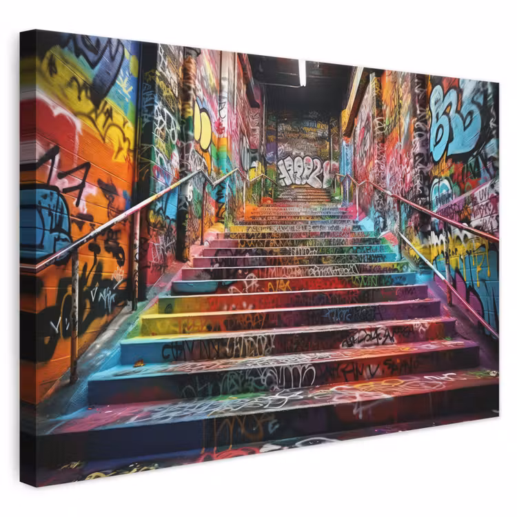 Leinwandbild - Treppe - Graffiti - Farben - Kunst — 1