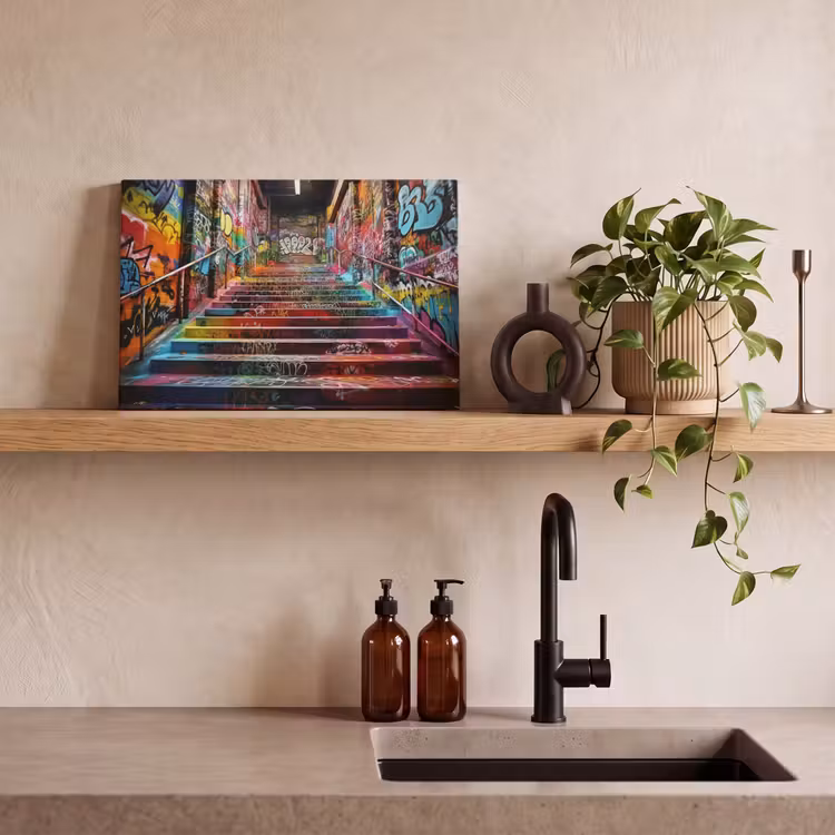 Leinwandbild - Treppe - Graffiti - Farben - Kunst — 3