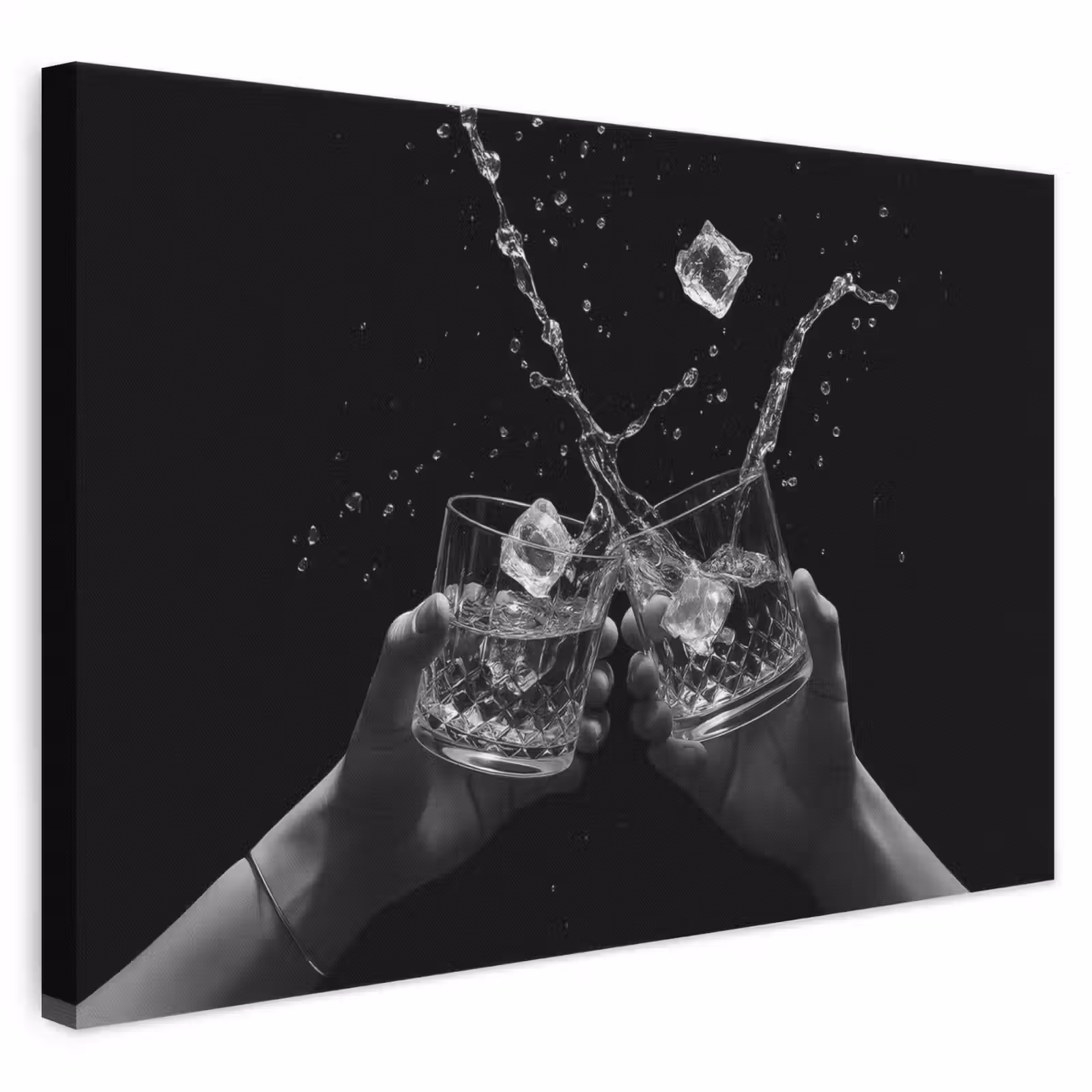 Leinwandbild - Whiskygläser - Eis - Spritzer - Schwarz — 1