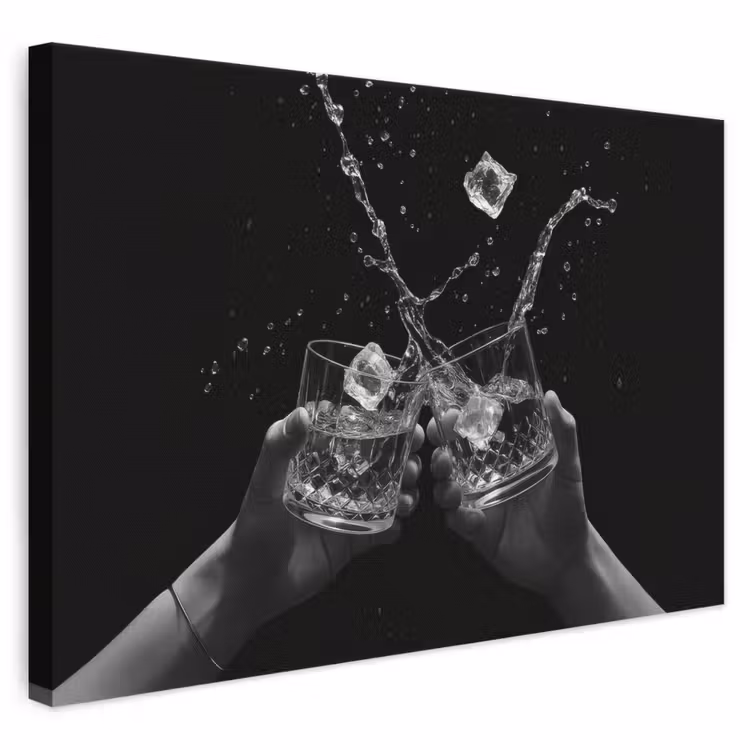 Leinwandbild - Whiskygläser - Eis - Spritzer - Schwarz — 1