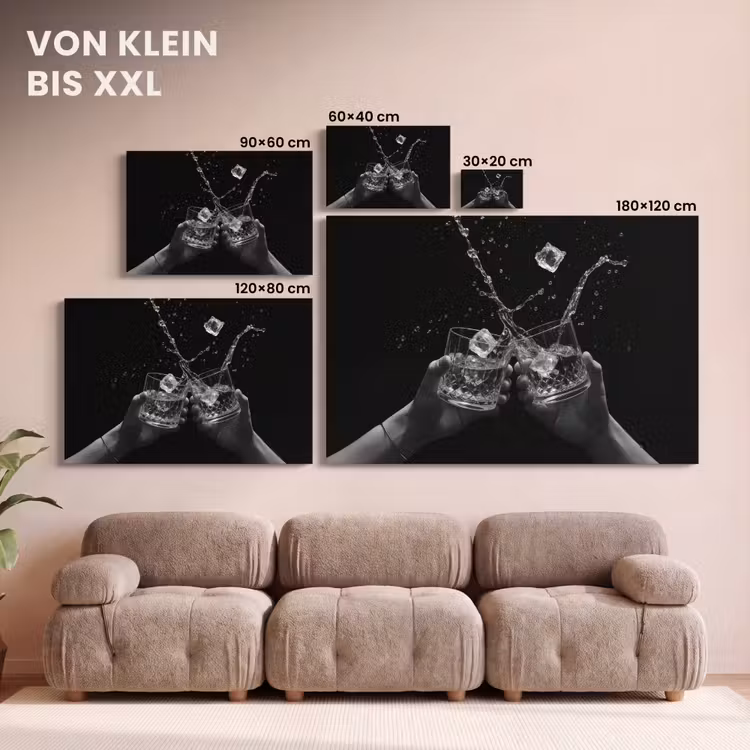 Leinwandbild - Whiskygläser - Eis - Spritzer - Schwarz — 6