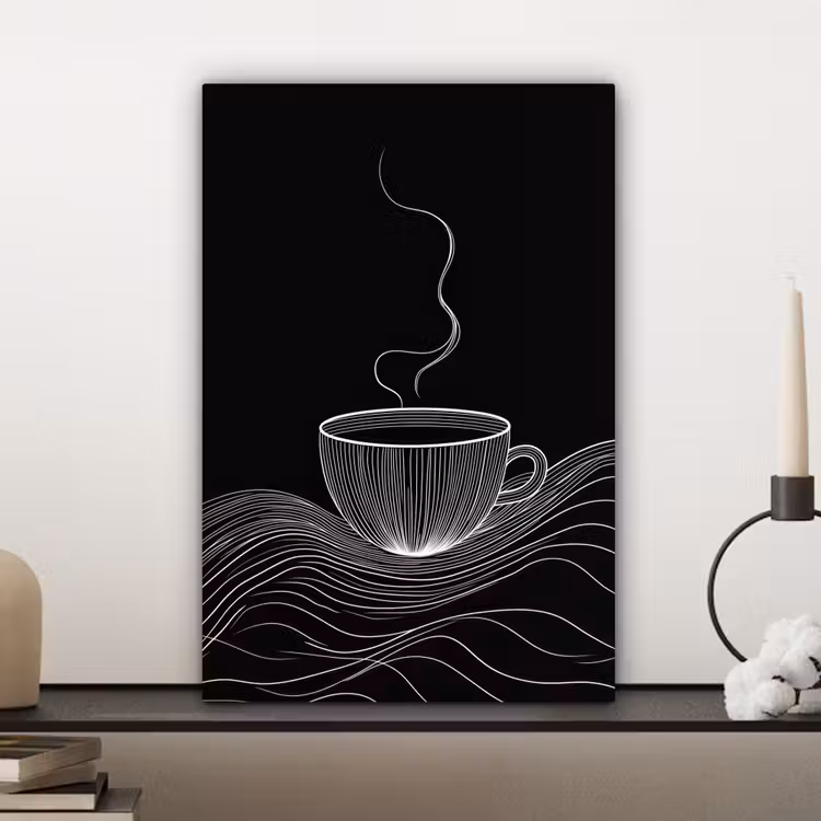 Leinwandbild - Strichzeichnung - Kaffeetasse - Schwarz — 4