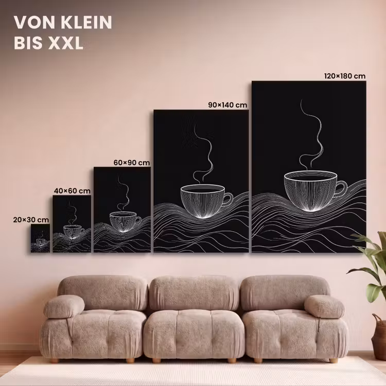 Leinwandbild - Strichzeichnung - Kaffeetasse - Schwarz — 8