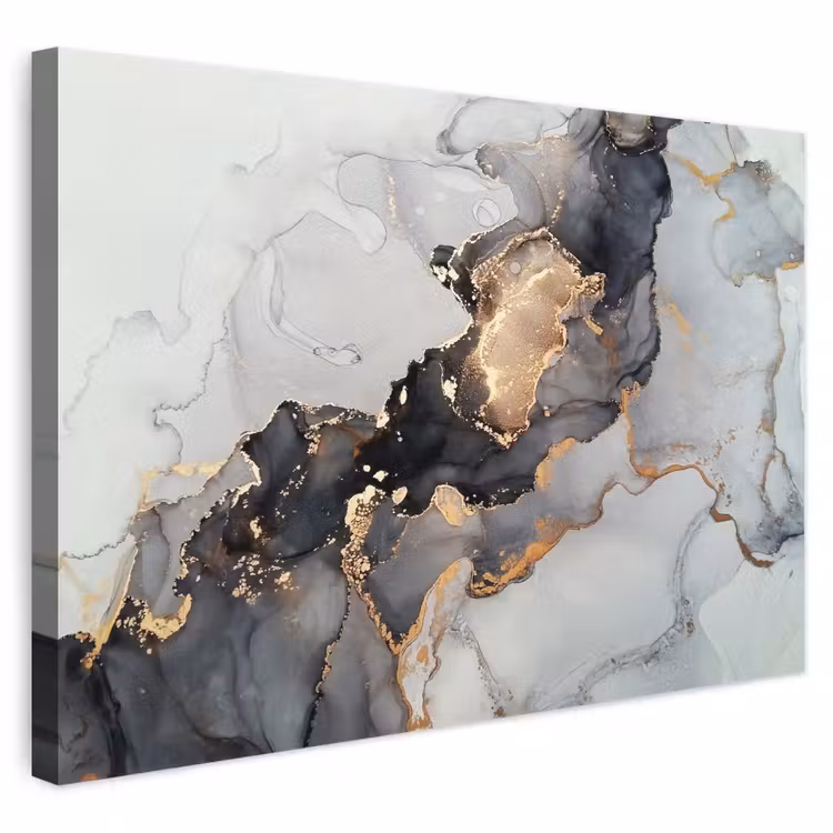 Leinwandbild - Schwarz - Marmor - Luxus - Gold — 1