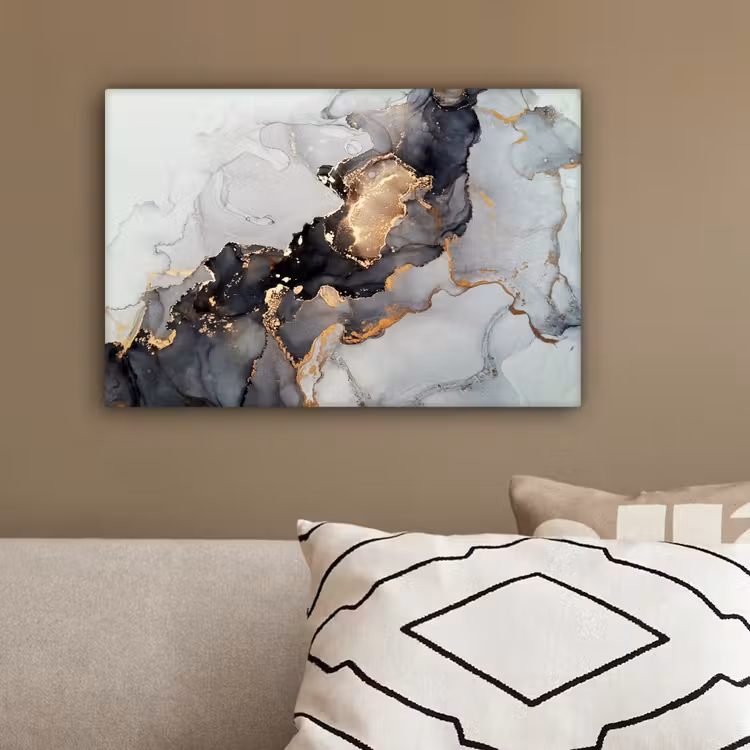 Leinwandbild - Schwarz - Marmor - Luxus - Gold — 3