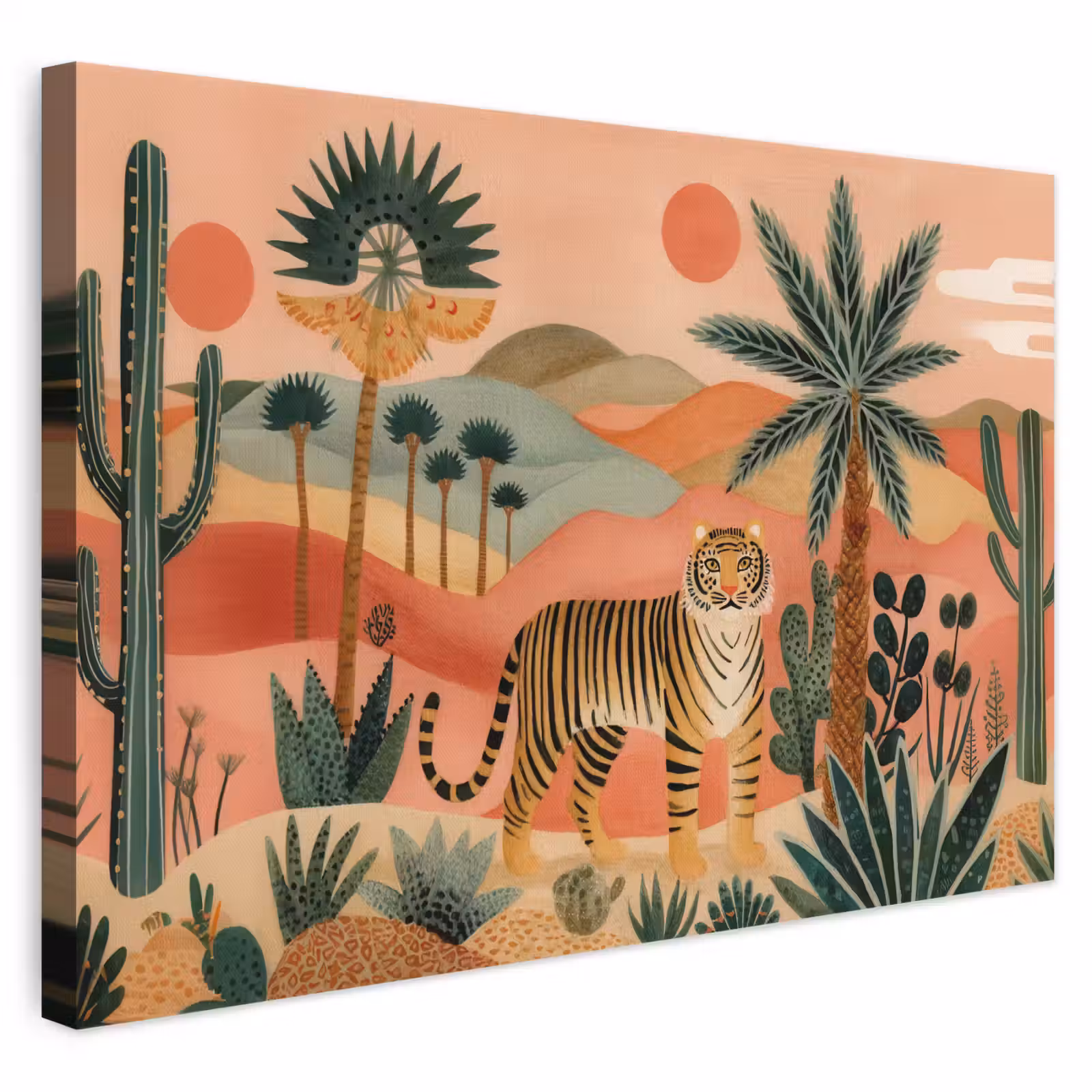 Leinwandbild - Tiger - Palmen - Kaktus - Orange — 1