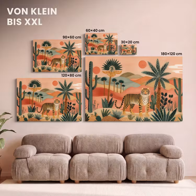 Leinwandbild - Tiger - Palmen - Kaktus - Orange — 6