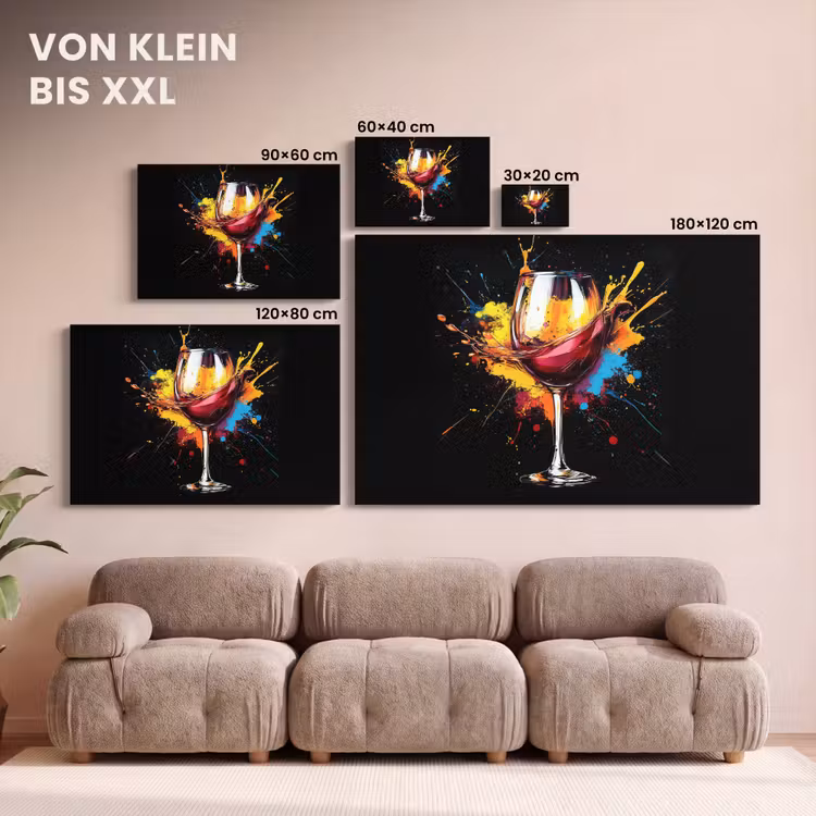 Leinwandbild - Wein - Glas - Graffiti - Getränk - Rot - Farbe — 6