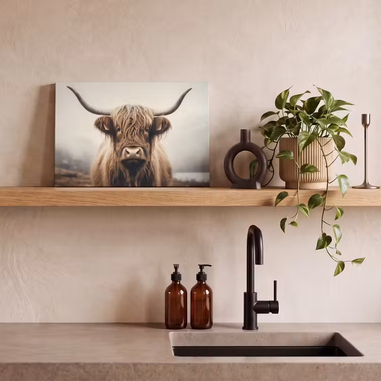 Leinwandbild - Schottische Highlander - Hörner - Landschaft — 3