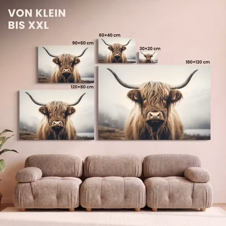 Leinwandbild - Schottische Highlander - Hörner - Landschaft — 6