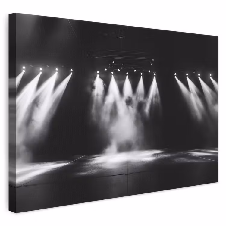Leinwandbild - Theatersaal – Nebel – Scheinwerfer – Schwarz — 1