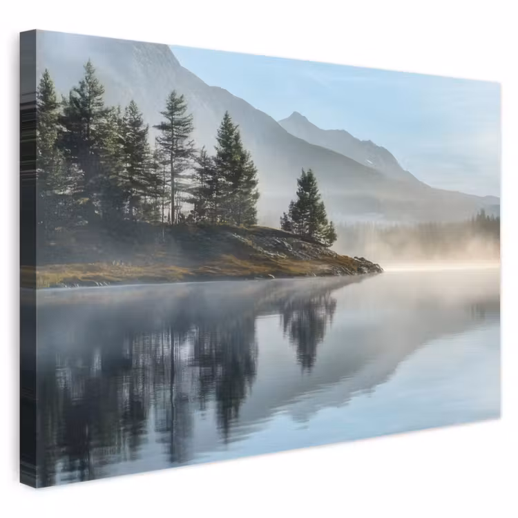 Leinwandbild - See - Nebel - Berge - Landschaft — 1