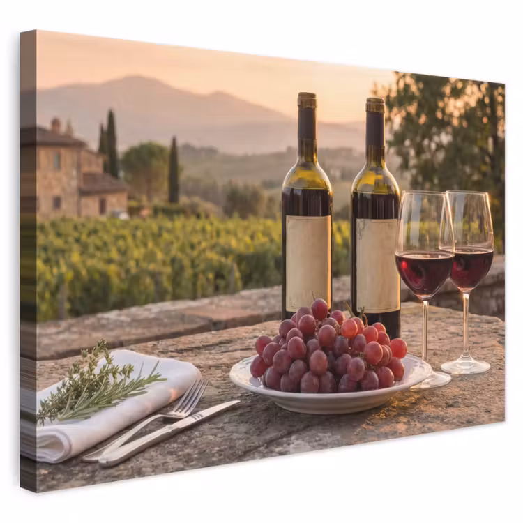 Leinwandbild - Wein - Gläser - Trauben - Weinberg — 1