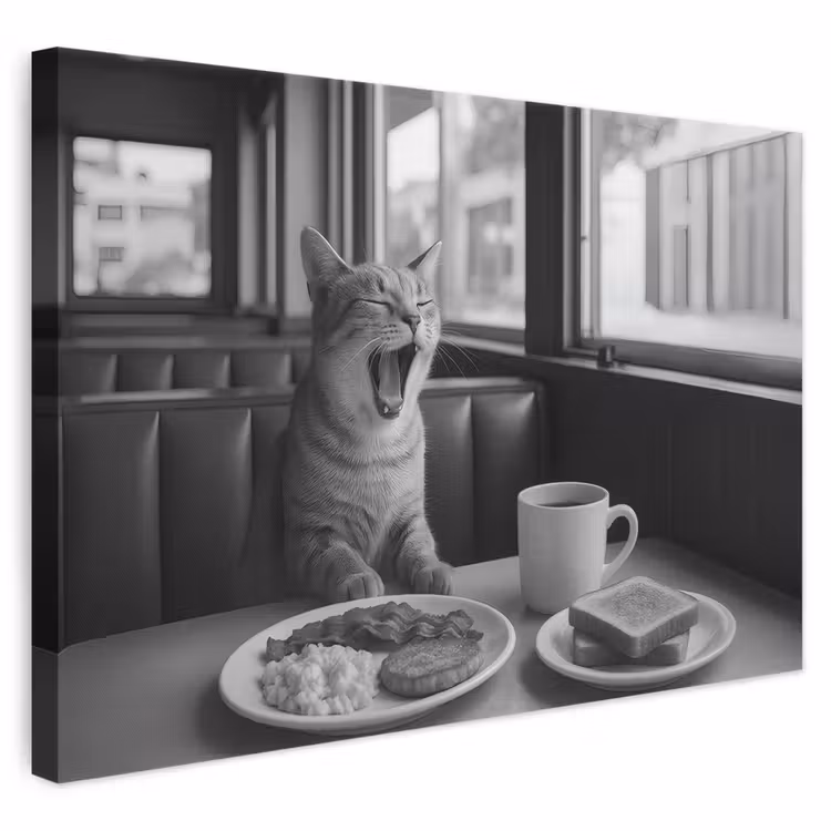 Leinwandbild - Katze - Kaffee - Brot - Schwarz — 1