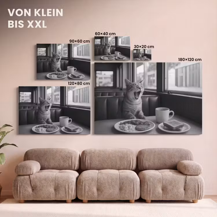 Leinwandbild - Katze - Kaffee - Brot - Schwarz — 6