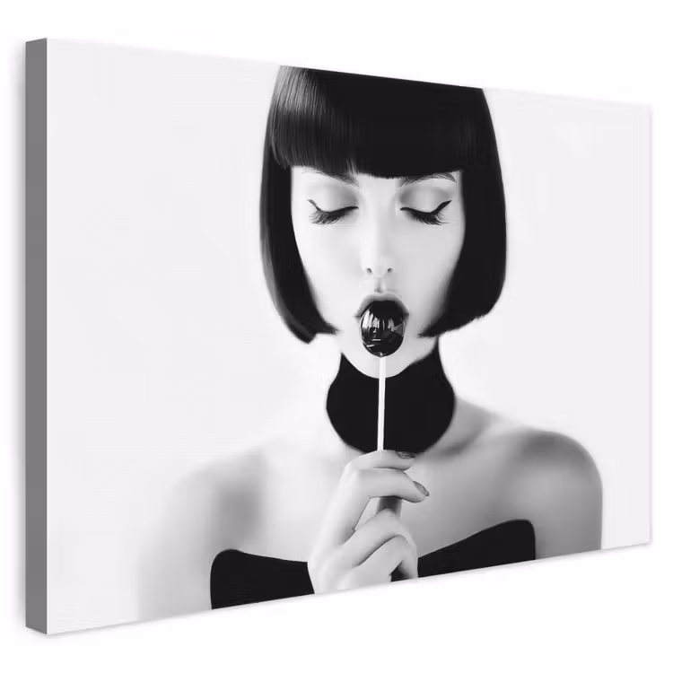 Leinwandbild - Frau - Lolly - Schwarz - Weiß — 1