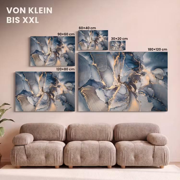 Leinwandbild - Marmor - Grau - Blau - Luxus - Gold — 6